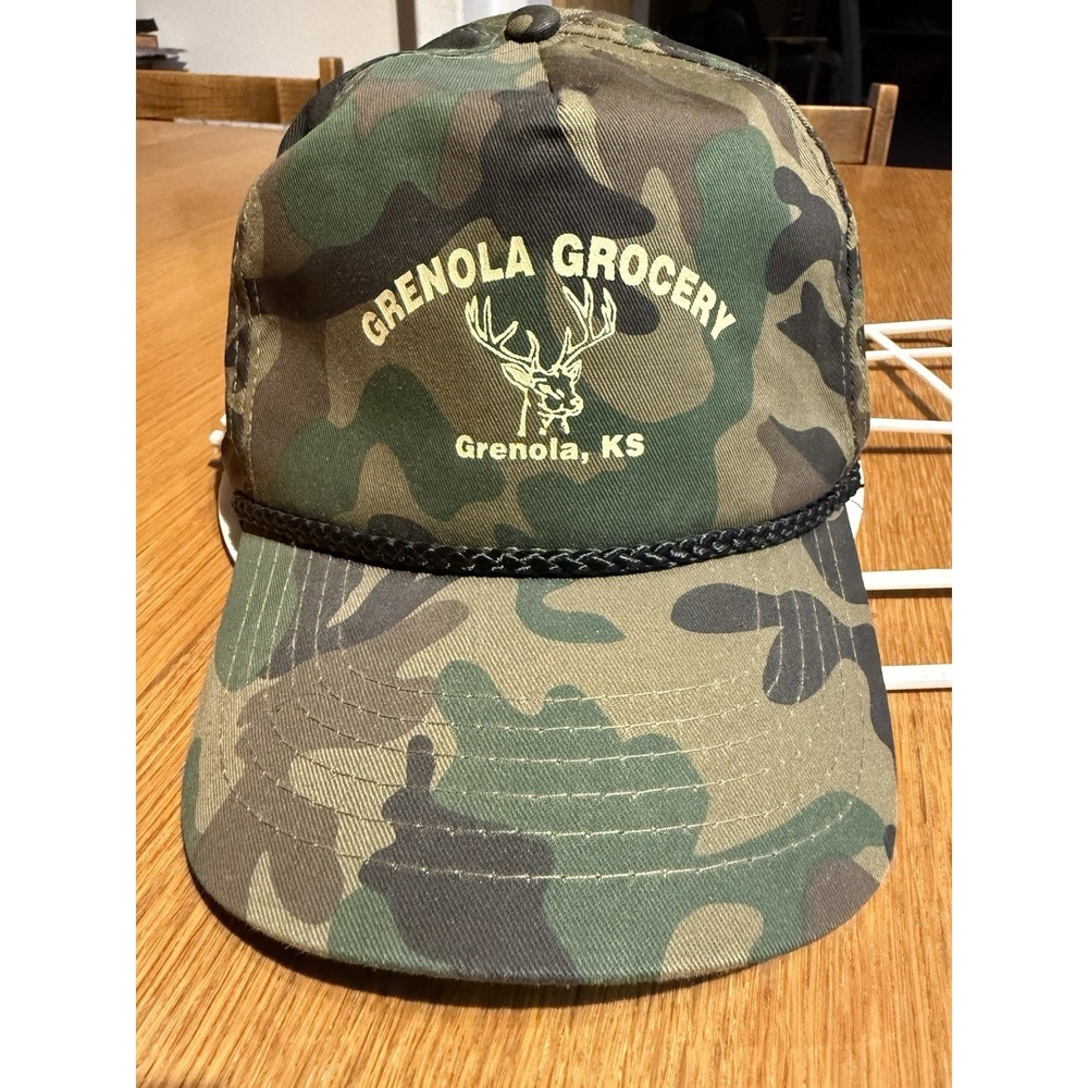 VTG Grenola Grocery KS Deer Hunting Camo Rope Snapback Hat Cobra Caps Trucker